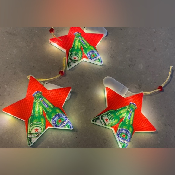 Set of 3 Heineken beer double-sided illuminating star Christmas ornaments - Picture 3 of 15